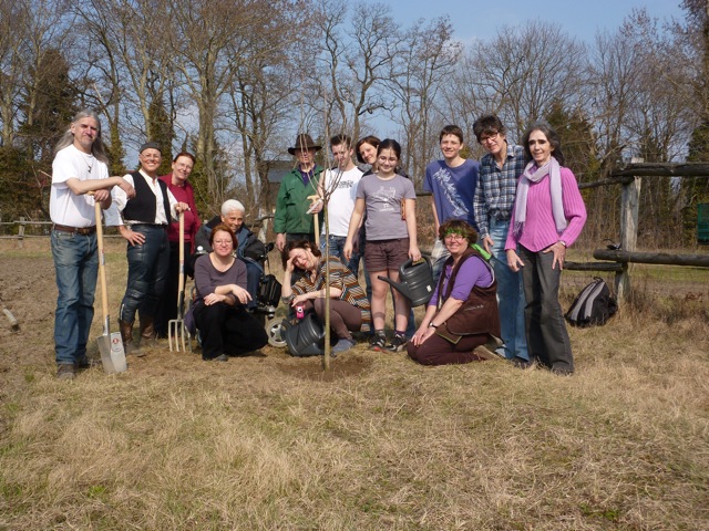 Members of Ohel Hachidusch gather for tree planting at their eco-kashrut garden in Gatow, Berlin. Credit: Brian Swarthout, March, 2012.